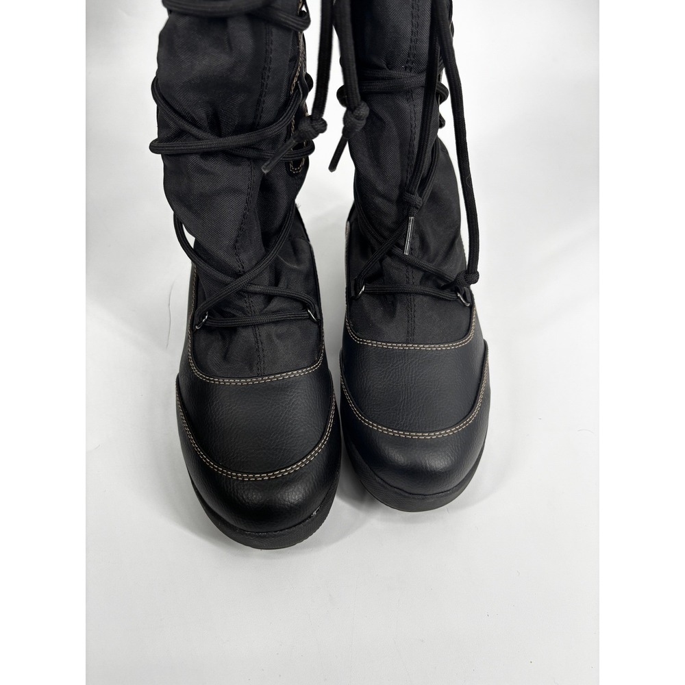 Lands End Womens Black Tall Snow Boots Faux Shearling Lined Lace Up 7B 393496 - Picture 5 of 6